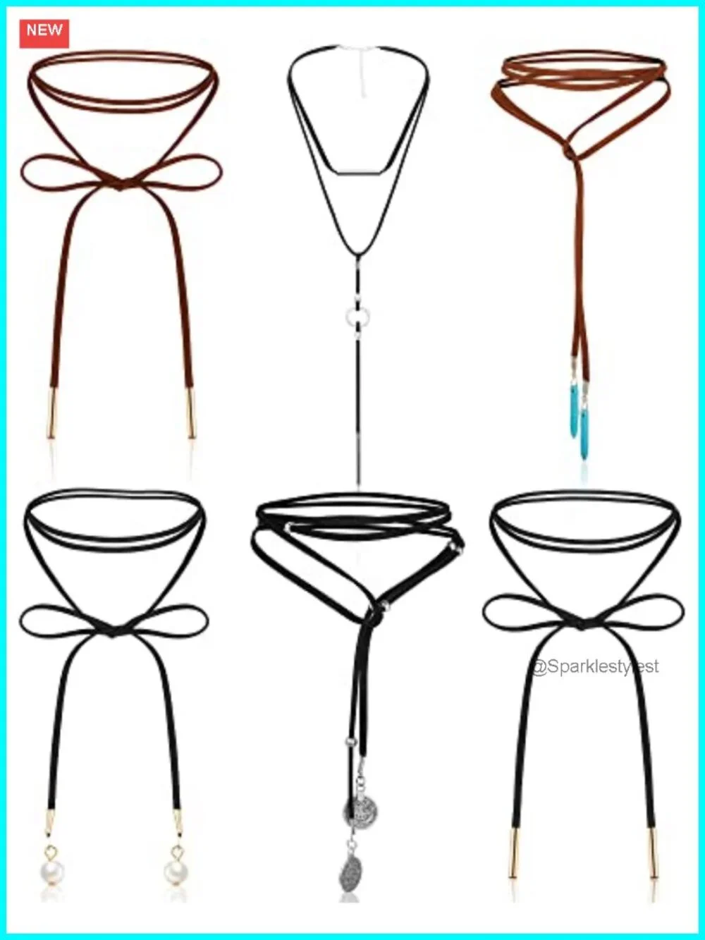 6 Pc Women's Choker Necklace Set Velvet Leather Layered Western